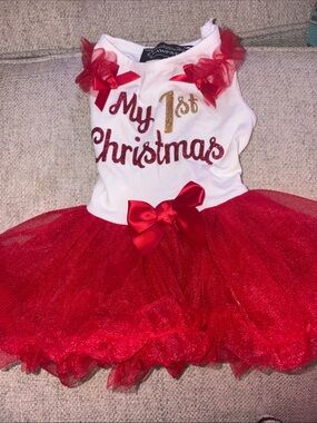 My 1st Christmas Red Tutu Dog Dress